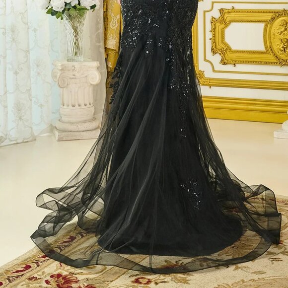 New Floral Lace Embellihsed Maxi Mermaid Tulle Dress w/ Lace Up Back GL3692 - Picture 12 of 12